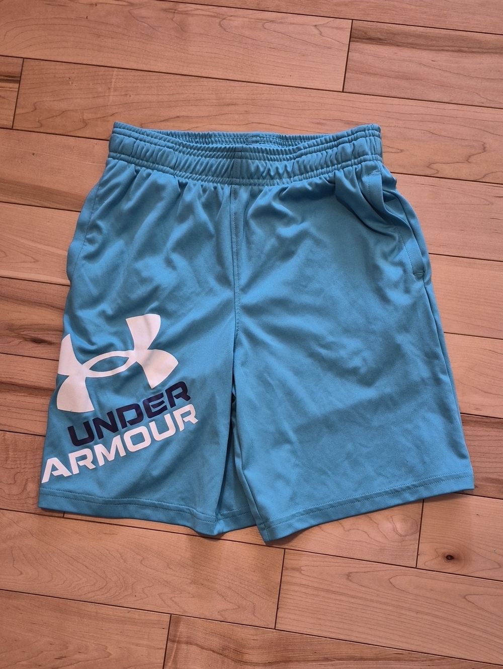 Boys Size 10/12 Under Armour Light Blue Shorts with Logo